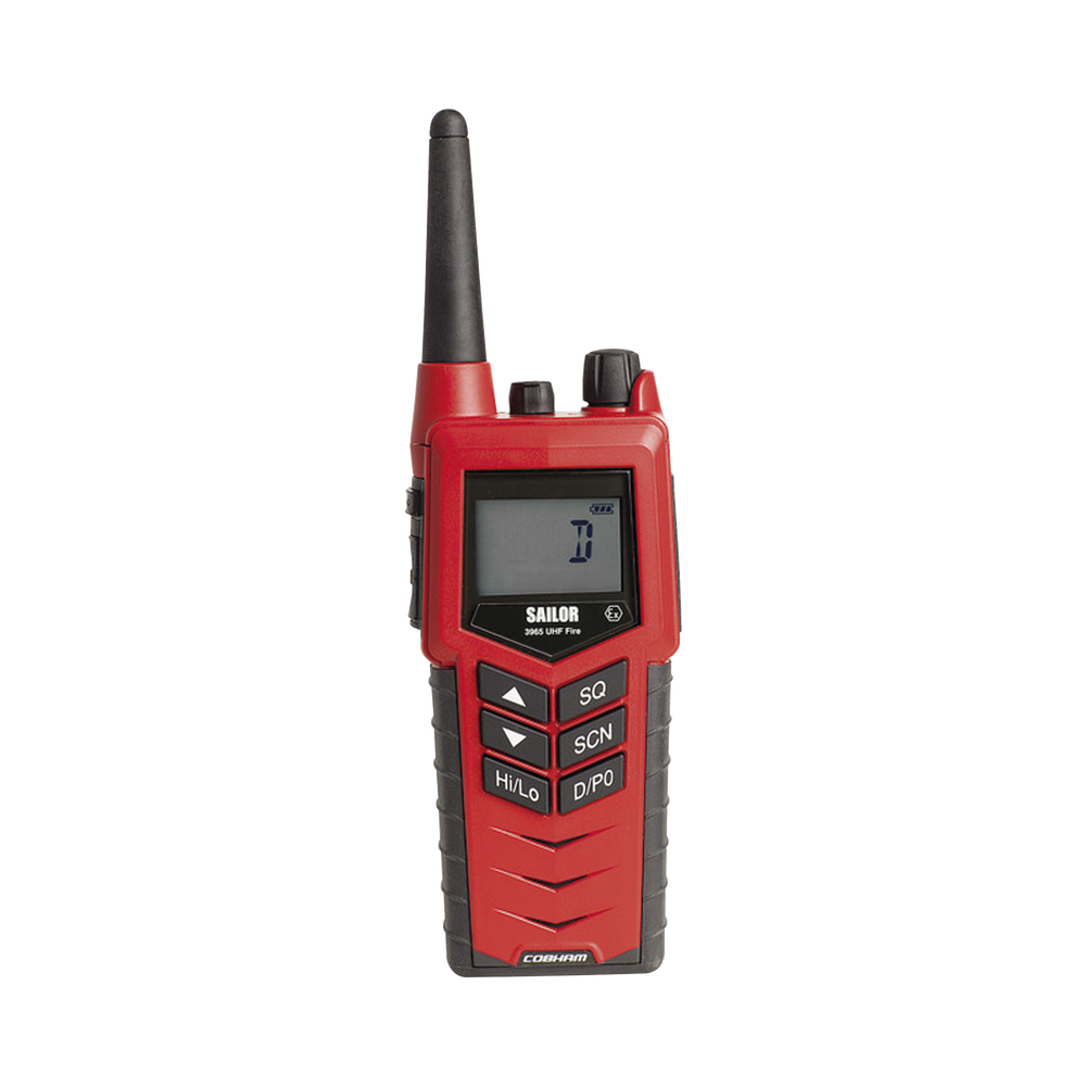 Radio Portátil SAILOR 3965 UHF para Bomberos / Aprobado MED y ATEX / Cumple SOLAS Capítulo II-2 / Resistente a Explosiones / Integración con Accesorios SAILOR y de Terceros