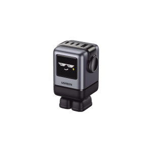 Cargador RobotGaN de 100W Serie UNO | 4 Puertos de Carga R?pida | 3 USB-C | 1 USB-A | PD 3.0 | QC 4.0 | Carga Inteligente | Tecnolog?a GaN II | Zapato Magn?tico Extra?ble | Carcasa Ign?fuga | Pantalla LED