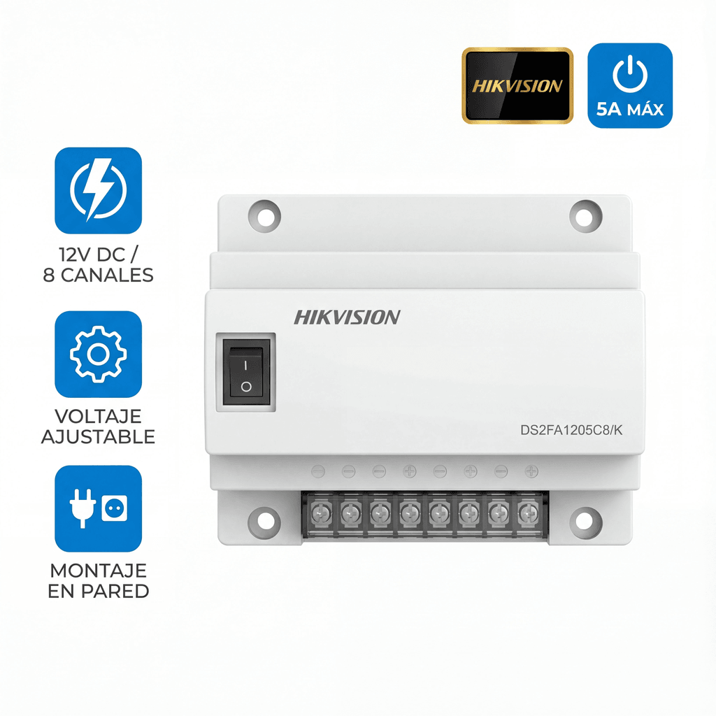 Fuente de Poder Regulada 12 Vcc / 13.5 Vcc / 15 Vcc para 8 Cámaras / 8 Amperes (1 Amp por Salida) / Voltaje de Entrada 90 - 130 VCA / Filtro de Ruido para Cámaras 4K / Modo para Largas Distancias - Image 3