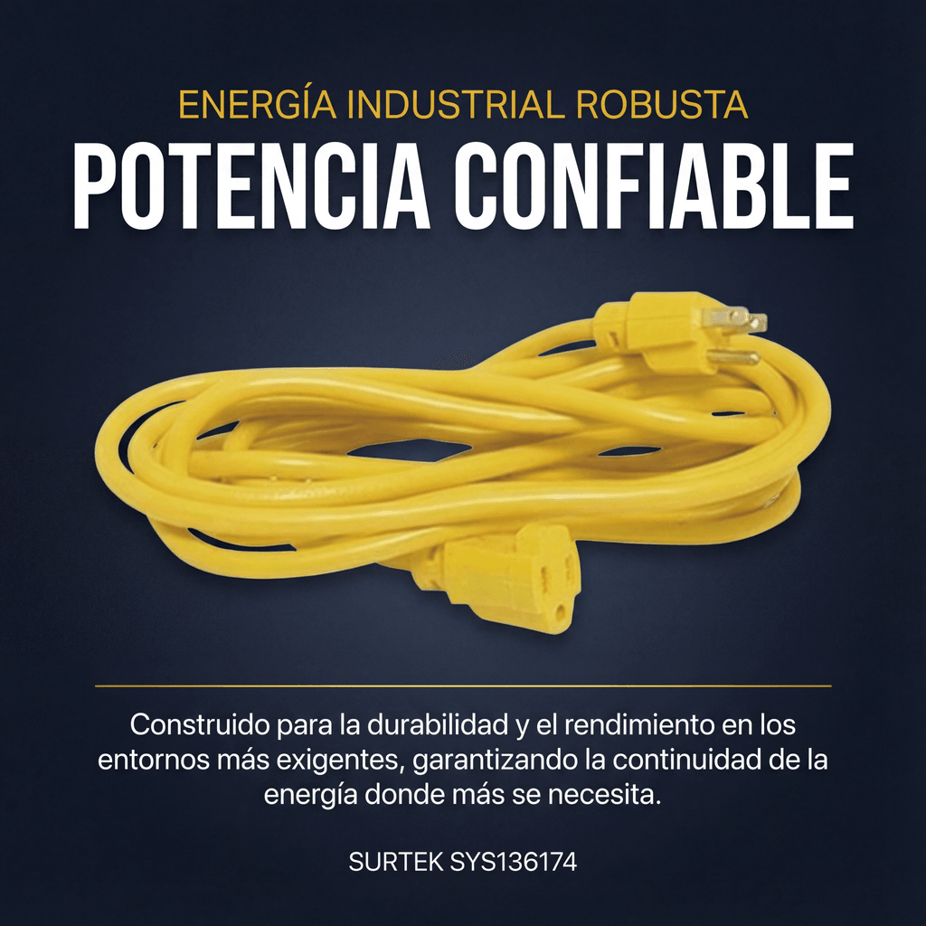Extensión Eléctrica de Uso Rudo Aterrizada 15 metros / 127 V CA 10 A Máximo / Color Amarillo. - Image 5