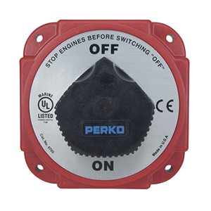 Interruptor Desconexión Batería 9703 con Desconexión Campo Alternador, 480 Amperios Continuos, 1200 Amperios Intermitentes, 6-32 VDC, Terminales 1/2 Pulgada, Montaje Marino