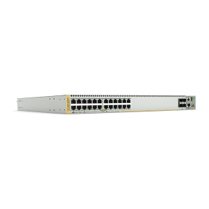 Switch PoE+ Stackeable Capa 3, 24 puertos 10/100/1000 Mbps + 4 puertos SFP+ 10 G y dos bahías hotswap PSU, Versión Federal