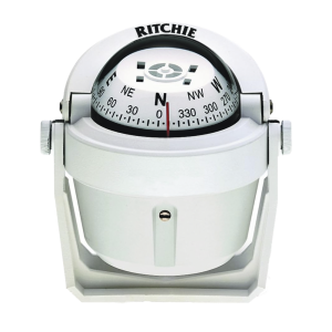 Brújula de Navegación Maritima Serie Explorer / Montaje en Bracket / Color Blanco / Dial Directo Lectura Fácil 2 3/4" (70 mm) / Iluminación Nocturna Verde Interna / Compensadores Integrados / Imán Direccional Fuerte