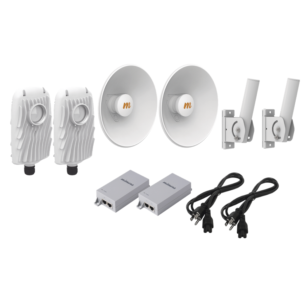 Kit de 2 radios B5X con kit de antenas de (25 dBi), rango de frecuencia extendida (4.9 a 6.4 GHz), incluye inyector POE, cable de alimentación y 2 FLEXIMOUNT-XL para alineación, distancia de hasta 10 km