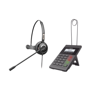 Kit Fanvil para Call Center incluye teléfono IP X2CP Y diadema HT201 y fuente de alimentación.