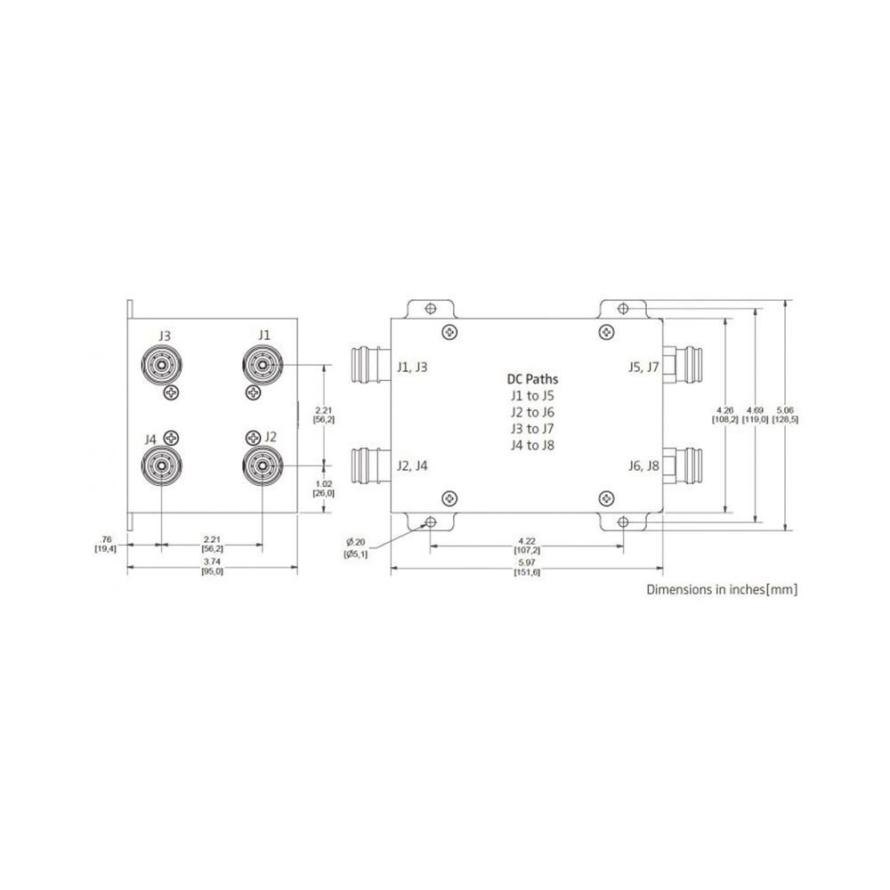 Combinador Hibrido 4x4 617-5925 MHz 100W -161dBc 4.3-10 IP67 - Image 2