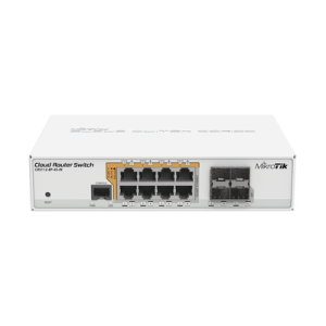 Cloud Router Switch Administrable L3, 8 puertos 10/100/1000 Mbps c/PoE Pasivo ó 802.3af/at, 4 Puertos SFP (CRS112-8P-4S-IN)