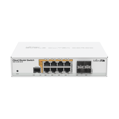 Cloud Router Switch Administrable L3, 8 puertos 10/100/1000 Mbps c/PoE Pasivo ó 802.3af/at, 4 Puertos SFP (CRS112-8P-4S-IN)