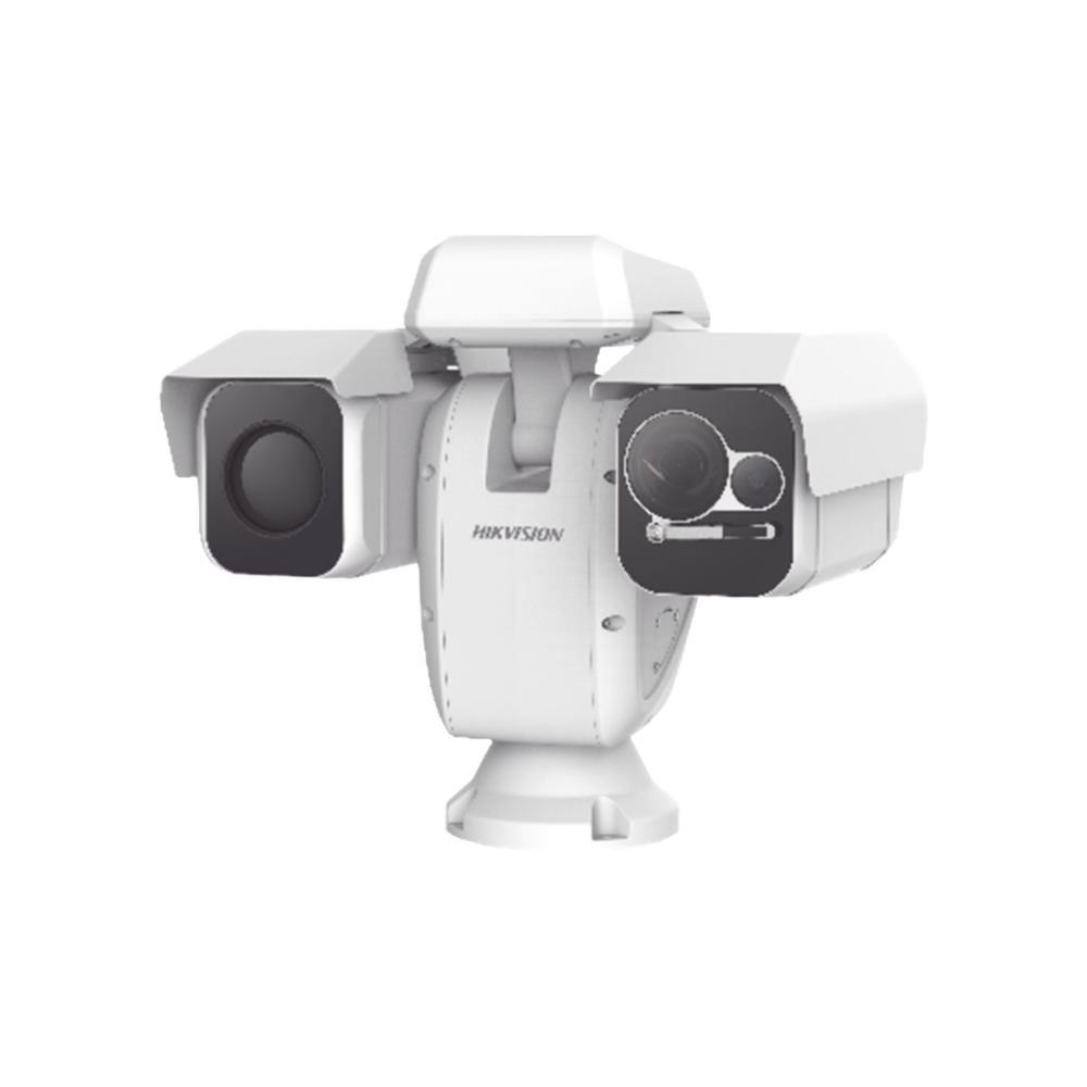 PTZ Punta de Poste IP Dual / Lente Térmico 100 mm (640 X 512) / Lente Óptico 56X Zoom (4 MP) / 800 mts IR Laser / 36 VCC / IP66 / Recubrimiento Anticorrosivo