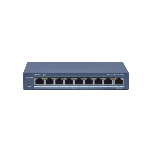 Switch Administrable PoE+ / 8 puertos 100 Mbps PoE+ / 1 puerto 1000 Mbps de Uplink / PoE hasta 300 Metros / Conexión Remota desde Hik-ParnerPro / 110 W