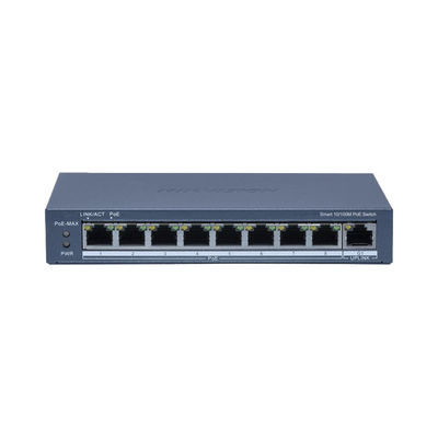 Switch PoE+ / Monitoreable / 8 Puertos 10/100 Mbps PoE+ / 1 Puerto 1000 Mbps Uplink / Configuración Nube Hik-Partner Pro / Modo Extendido hasta 300 metros / 60 W (DS-3E1309P-EI/M)