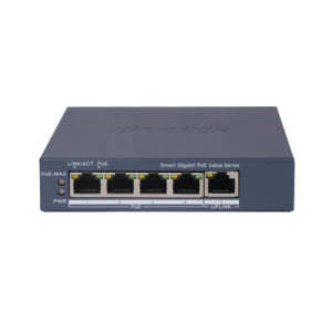 Switch Gigabit PoE+ / Monitoreable / 4 Puertos 1000 Mbps PoE+ / 1 Puerto 1000 Mbps Uplink / Configuración Nube Hik-PartnerPro / Modo Extendido hasta 300 Metros / 45 Watts (DS-3E1505P-EI/M)