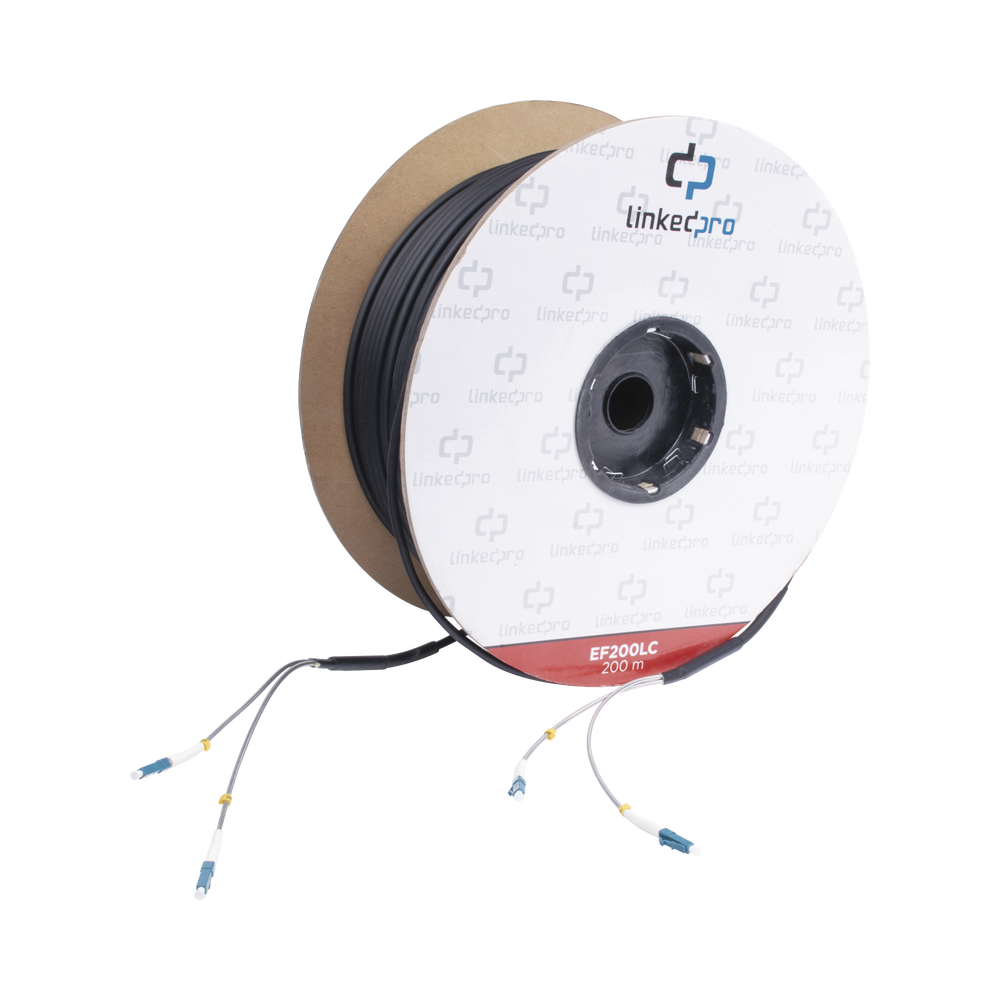 Carrete de Fibra ?ptica Monomodo con Conectores LC-LC Duplex, Reforzada con Kevlar, de 200 Metros (656.17 Pies), Para Instalaciones Subterr?neas por Tuber?a