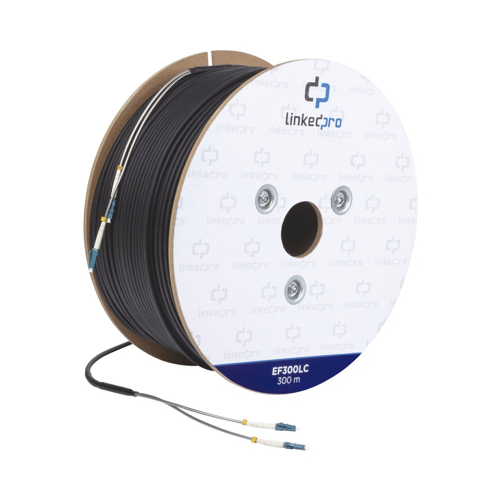 Carrete de Fibra ?ptica Monomodo con Conectores LC-LC Duplex, Reforzada con Kevlar, de 300 Metros (984.25 Pies), Para Instalaciones Subterr?neas por Tuber?a