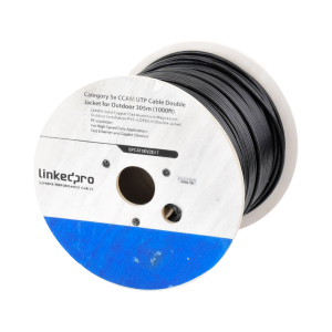 Bobina de Cable de 305 Metros (1000 Pies) Cat5e, Aleación de Cobre y Aluminio (CCA), Color Negro, Uso Intemperie, Doble Forro