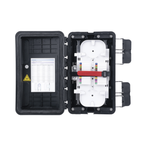 Caja de Distribuci?n de Fibra ?ptica, Hasta 96 Empalmes, Exterior IP65, Color Negro