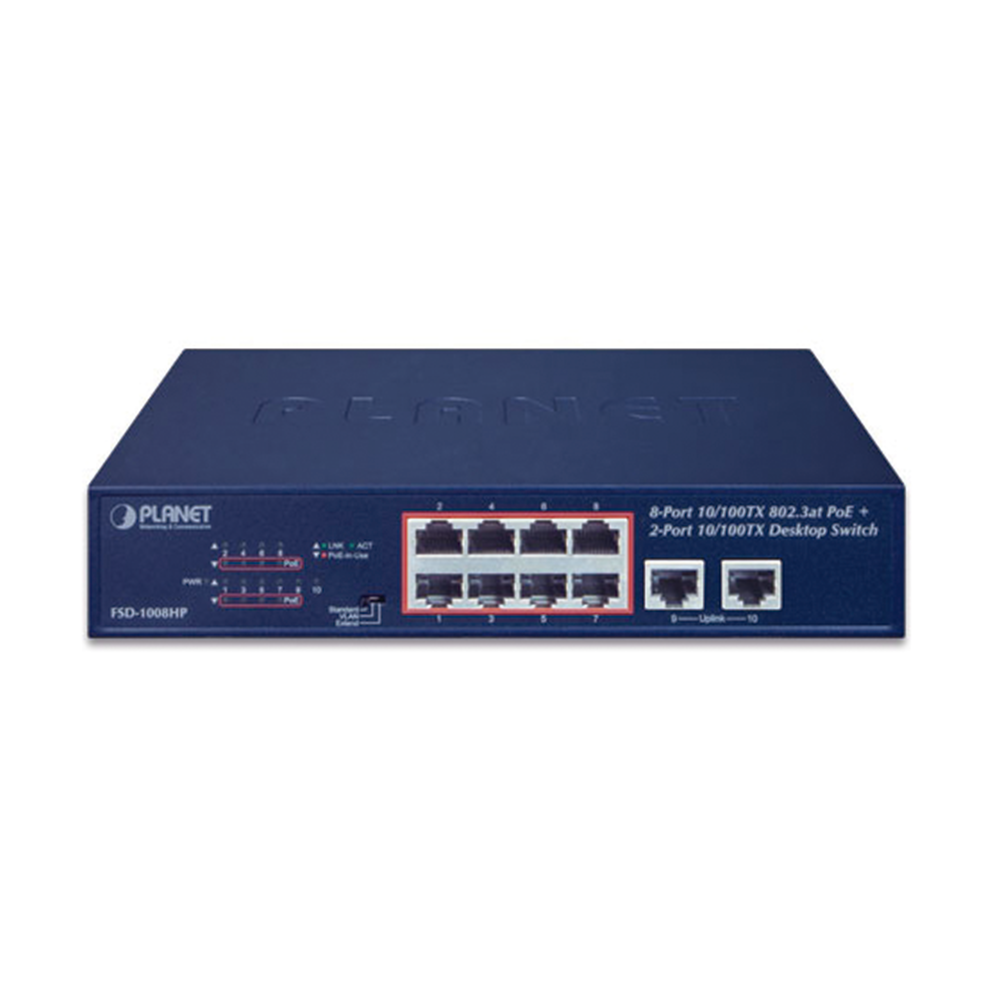 Switch de Escritorio de 8 Puertos 10/100TX 802.3at PoE+ / 2 Puertos 10/100TX / 120W PoE Budget / Modos Standard, VLAN y Extendido / Distancia Extendida Hasta 250m - Image 2