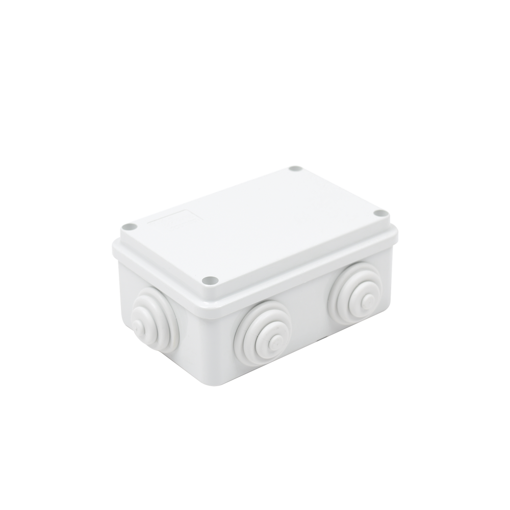 Caja Estanca de PVC Para Derivación y Conexión, 6 Entradas, Tapa Atornillada, 120x80x50 mm (Área interna), Uso Exterior IP55, Material que no Propaga el Fuego y Libre de Hálogenos