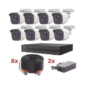 Kit TurboHD / DVR 8 Canales 1080p Lite / 8 Cámaras bala 1080p metalicas / 8 cables de 20 metros / 2 fuentes de 4 canales