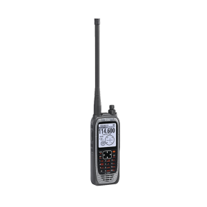 Radio portátil aéreo VHF con display de 2.3 pulgadas y teclado, 6W (PEP) de potencia, navegación, bluetooth y GPS, batería, cargador, antena y clip incluidos