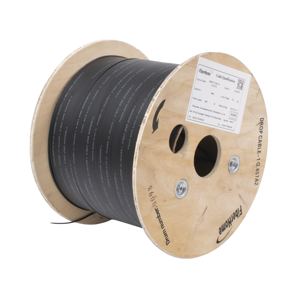 Carrete de 1 km de Fibra ?ptica Drop, Interior/Exterior G.657A2 Monomodo de 1 Hilo (Unifibra), Diel?ctrica, Forro Negro