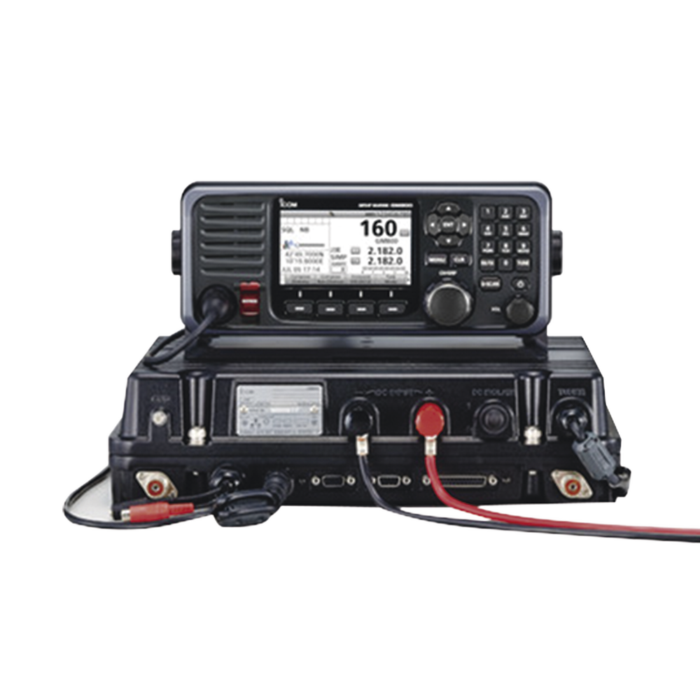 Radio móvil marino en la banda de MF/HF, cumple con GMDSS bajo el requerimiento de SOLAS, pantalla de 4.3 pulgadas. Incluye micrófono, kit de montaje y sintonizador AT-141.