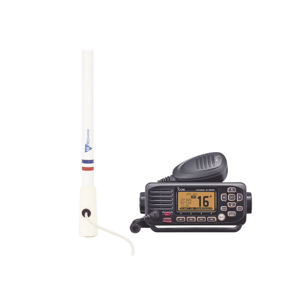 Kit de radio IC-M220 | mas antena marina de fibra de vidrio TX-5206-SYS y soporte para antena 4186
