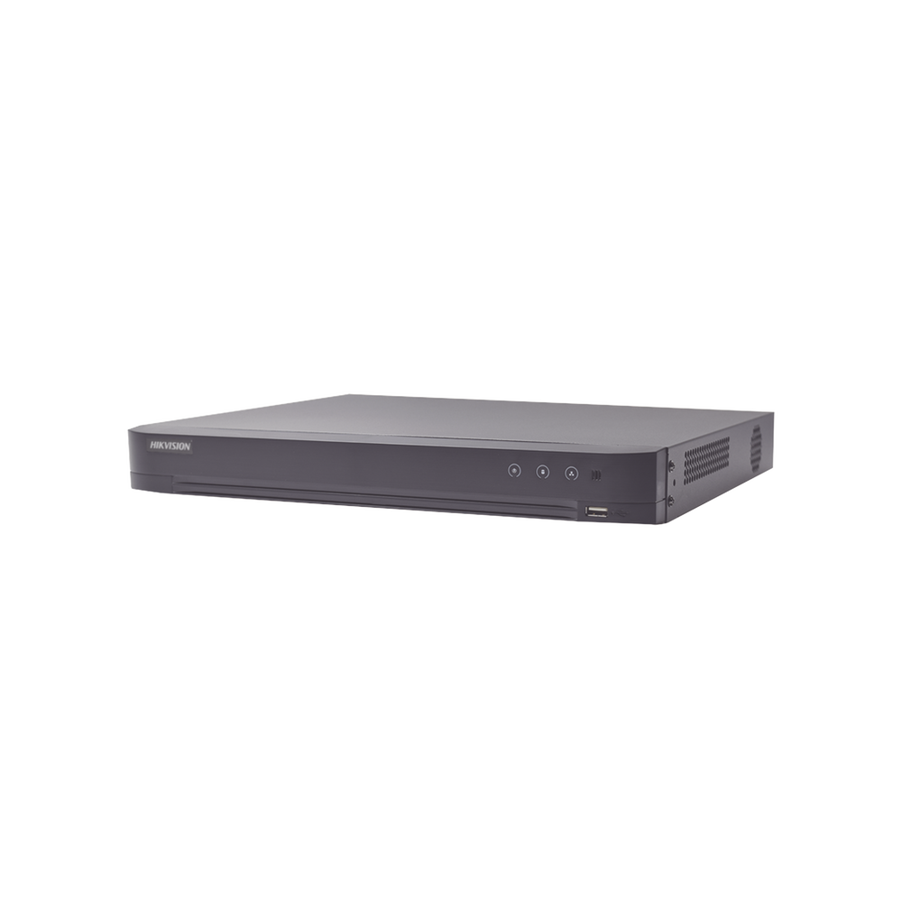 DVR 8 Canales TURBOHD + 8 Canales IP / 8 Megapixel (4K) / Audio de dos vías por Coaxitron / ACUSENSE / Reconocimiento Facial / Alarmas I/O / 1 Bahía de Disco Duro / Salida de Video en 4K / H.265+