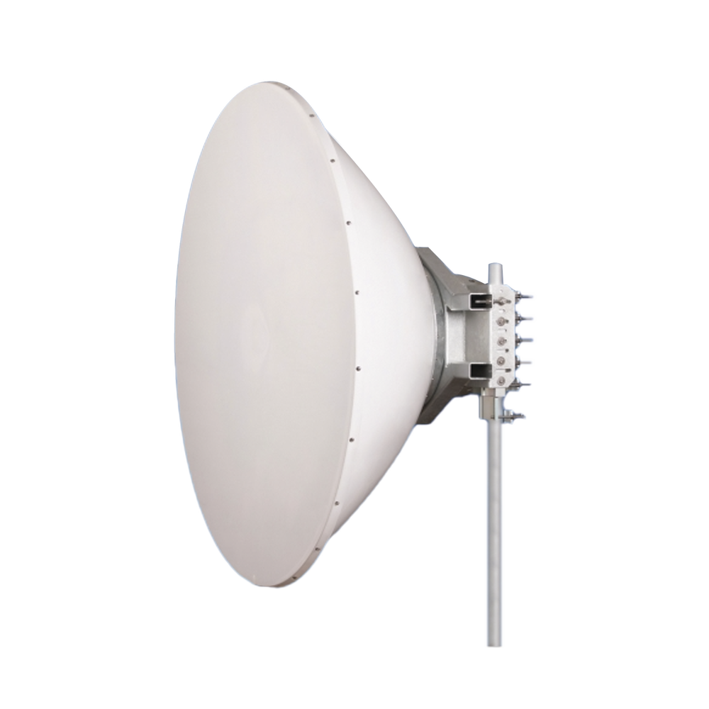 Antena direccional Alto Rendimiento / Parábola profunda para mayor aislamiento al ruido /6 ft / 4.9 a 6.4 GHz / / Ganancia de 38 dBi / Soporte de acero inoxidable / Polaridad en 90 ° y 45 ° / Incluye montaje.