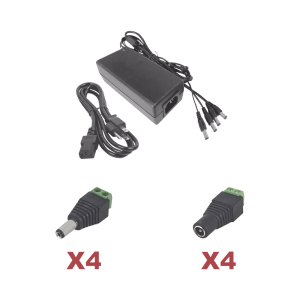 Kit con fuente EPCOM POWER LINE con salida de 12 Vcc a 5 Amper con 4 salidas / Incluye conectores JR52 y JR53