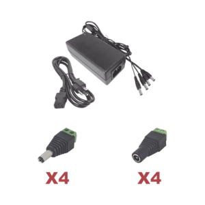 Kit con fuente EPCOM POWER LINE con salida de 12 Vcc a 5 Amper con 4 salidas / Incluye conectores JR52 y JR53 (K2PLK12DC4CH)