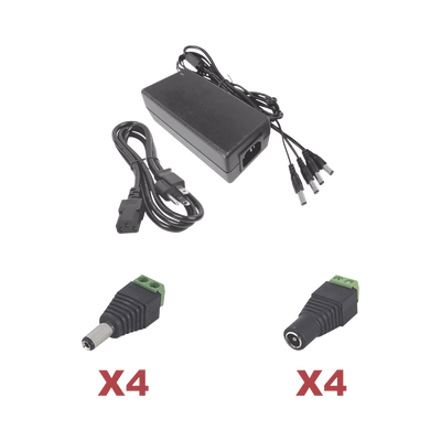 Kit con fuente EPCOM POWER LINE con salida de 12 Vcc a 5 Amper con 4 salidas / Incluye conectores JR52 y JR53 (K2PLK12DC4CH)