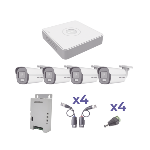 KIT COLORVU TURBOHD 1080p Lite / DVR 4 Canales / 4 Cámaras Bala (exterior 2.8 mm) / Transceptores / Conectores / Fuente de Poder Profesional