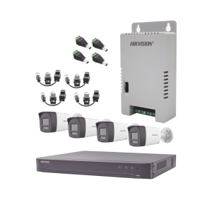 Kit Audio Bidireccional TurboHD 4K-3K / DVR 4 Canales 4K / 4 Cámaras Bala (Exterior) con Bocina y Microfóno Integrado 3K / 1 Fuentes de Poder / Accesorios