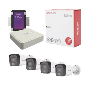 Kit IP 4 Megapixel / NVR de 4 Canales / 4 Cámaras IP Dual light y Microfono Integrado / Bobina de Cable de 100 mts / Disco Duro 1 TB