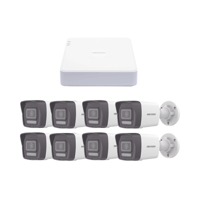 Kit IP 1080p (2 Megapixel) / NVR de 8 Canales con 8 Puertos PoE / 8 Cámaras IP Bala ColorVu Lite y ACUSENSE Lite / Micrófono Integrado (KIPCV2M/8B)