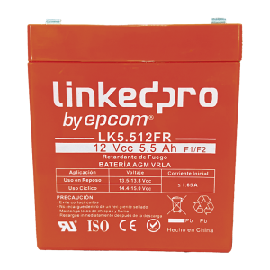 Batería de respaldo 12 V |  5.5 Ah |  AGM  | Certificada UL94-V0 Retardante a la Flama  | Especial para Seguridad Electrónica | UPS | Sistemas de Emergencia | Vida útil 5 años | Terminales F1  + Adaptador F2
