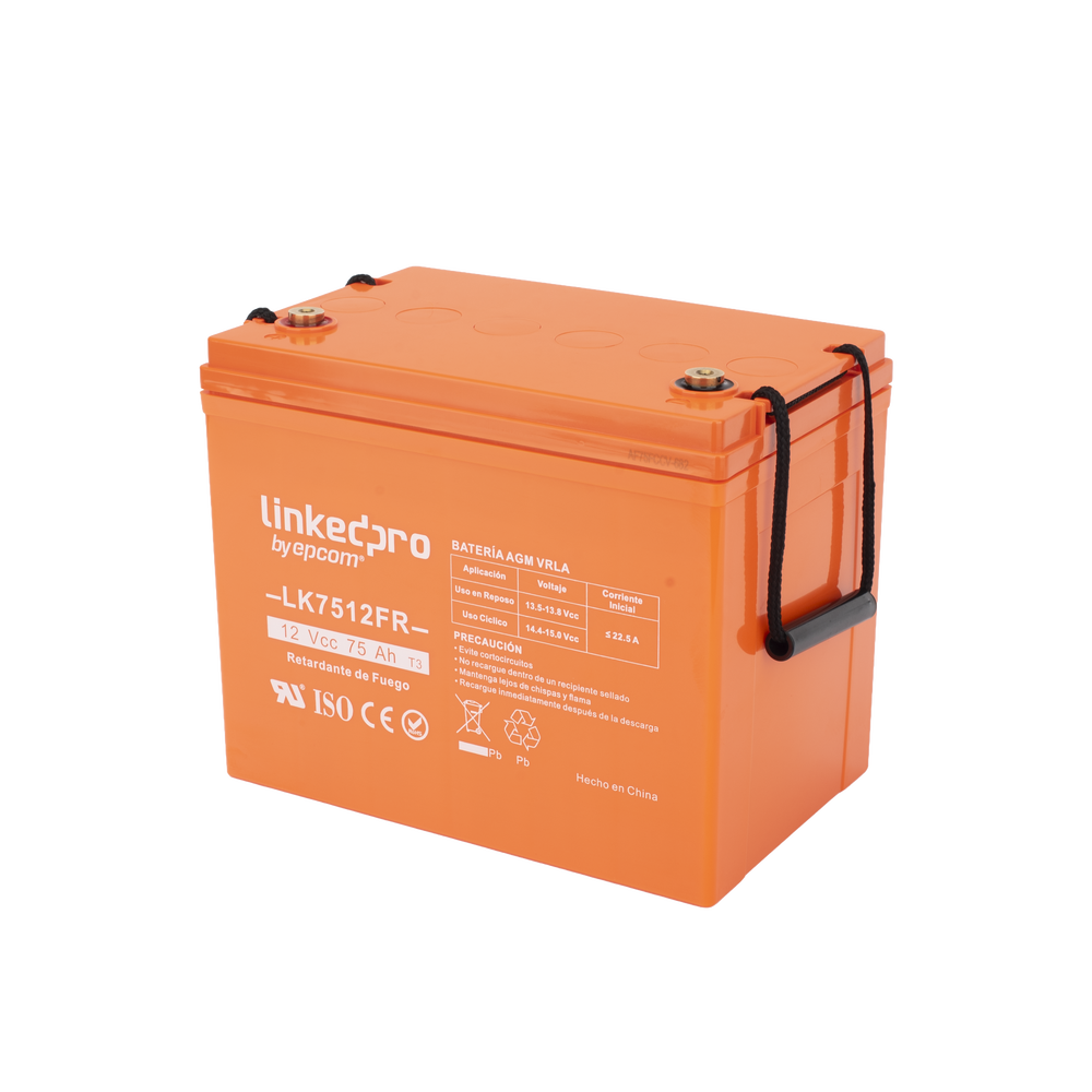 Batería de respaldo 12 V | 75 Ah | AGM | Certificada UL94-V0 Retardante a la Flama | Especial para Seguridad Electrónica | UPS | Sistemas de Emergencia | Vida útil 5 años | Terminales T3