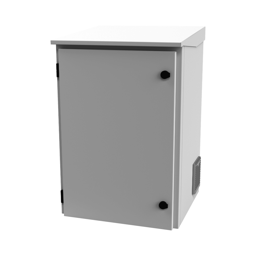 Gabinete de Exterior con Rack de 19" de 16U con Ventiladores y Termostato, Se envía el Gabinete Armado. (Montaje a poste o torre se vende por separado).