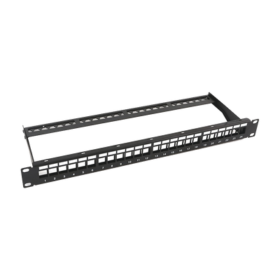 Patch Panel Modular sin Blindaje de 24 Puertos, 1U, con Barra para Organizar Cable (LP-PP-23-UTP-BK-24P)