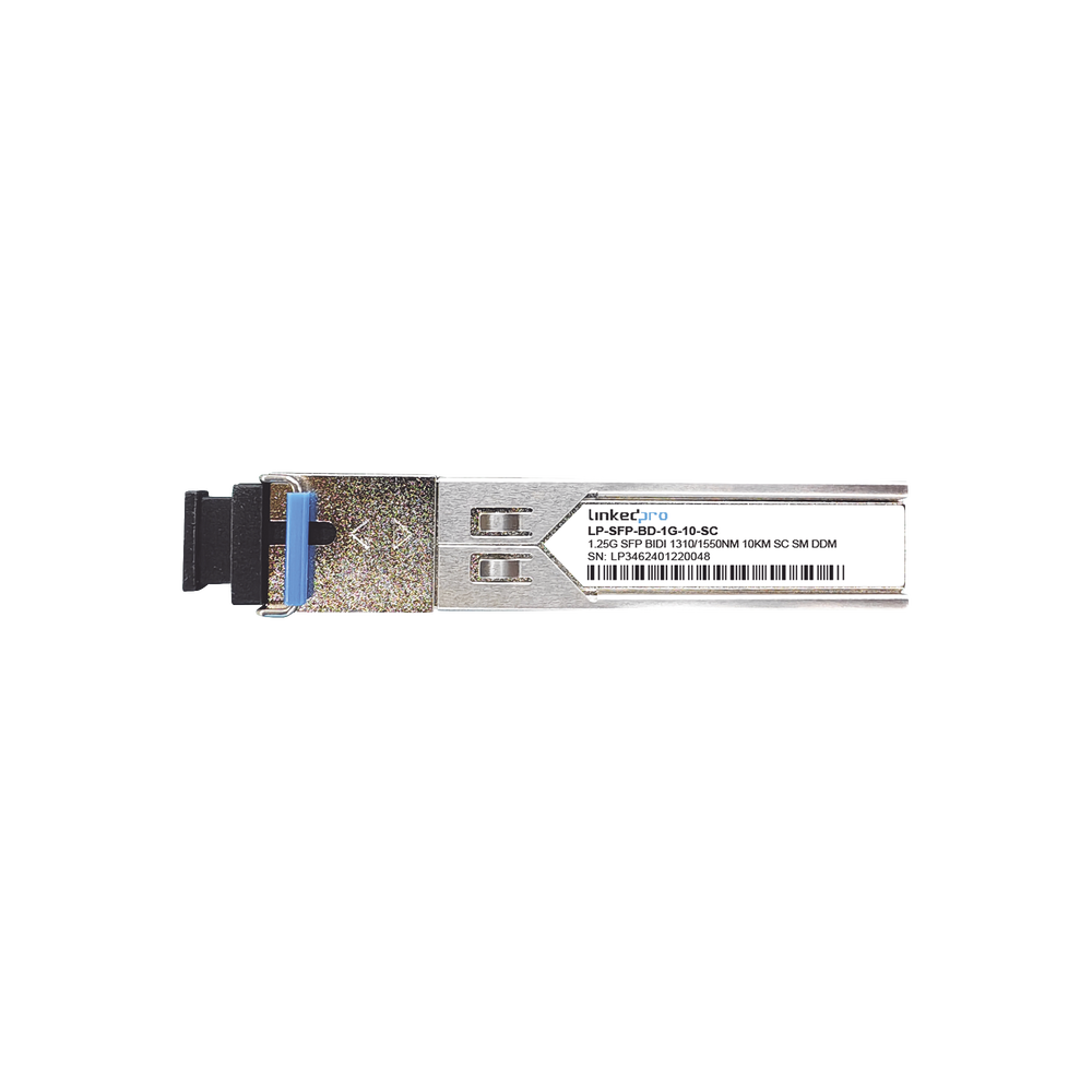 Transceptores Ópticos Bidireccionales SFP (Mini-Gbic) / Monomodo 1310 & 1550 nm / 1.25 Gbps / 1000BASE-BX / Conector SC/UPC Simplex / DDM / Hasta 10 km / 2 Piezas