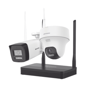 Kit IP Inalámbrico 2 Megapíxel / NVS 4 Canales / 1 Cámara Bala Exterior + 1 Cámara Turret Interior con Lente 2.8 mm y Dual Light / Audio Bidireccional (Micrófono y Bocina) / Soporta Micro SD de 512 GB