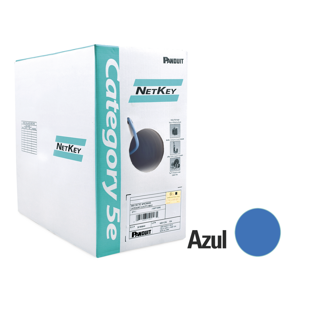 Bobina de Cable UTP de 305 Metros (1000 Pies) de Cobre, NetKey, Azul, Categor?a 5e (24 AWG), Riser (CMR), de 4 Pares