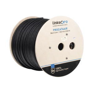 Bobina de Cable FTP con Mensajero de Acero de 305 Metros (1000 Pies) Cat6+ Calibre 23, Color Negro, para Aplicaciones en Video Vigilancia y Redes de Datos / Uso en Intemperie y Aplicaciones A?reas