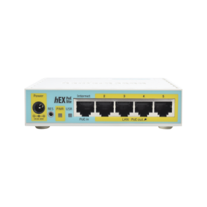 (hEX PoE LITE) RouterBoard, 5 Puertos Fast Ethernet, 4 con PoE Pasivo, 1 Puerto USB (RB750UPR2)