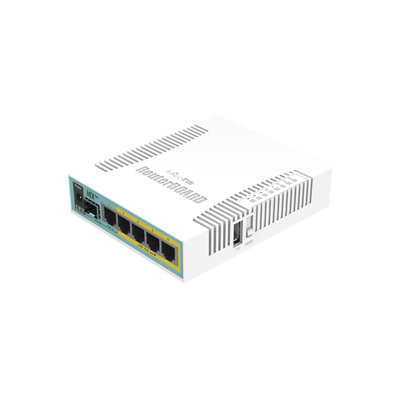 (hEX PoE) Routerboard 5 puertos Gigabit Ethernet PoE 802.3at, 1 Puerto USB (RB960PGS)