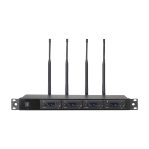Receptor UHF para 4 micrófonos inalámbricos / Pantalla LCD de cristal liquido