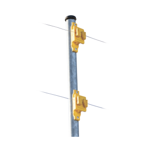 Aislador de Paso color Amarillo reforzado para cercos eléctricos, resistente al clima extremoso