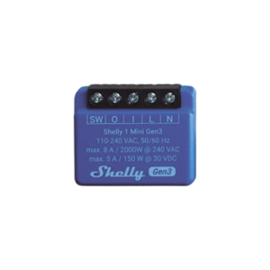 Mini Relevador inalámbrico inteligente, 1 salida de contacto seco, compatible con asistentes de voz Alexa y GoogleHome (SHELLY1MINIGEN3)