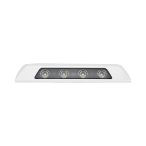 Luz de escena, 4 LED, bisel blanco, 12–24VCD, LED blanco y lente transparente